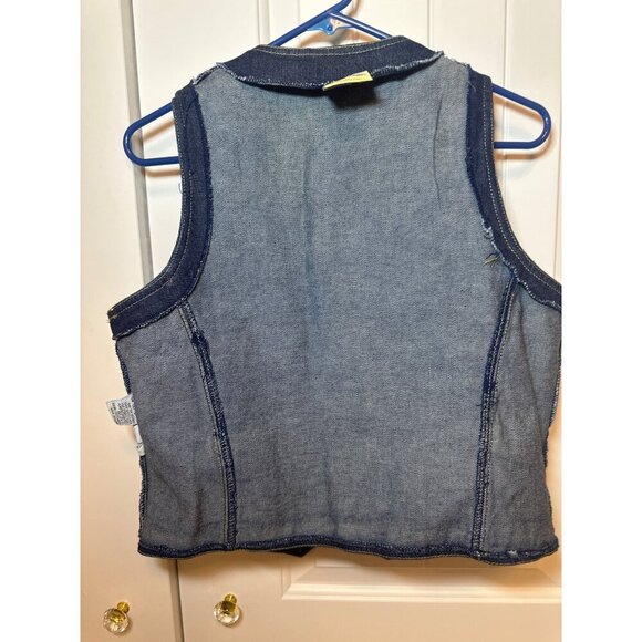 Vintage Pentimento Denim Vest With Snap Buttons & Yellow Stitch Dual Pockets, L - Picture 4 of 9